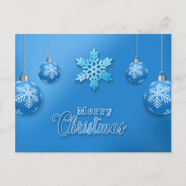 Blue Merry Christmas Postcard (Front)