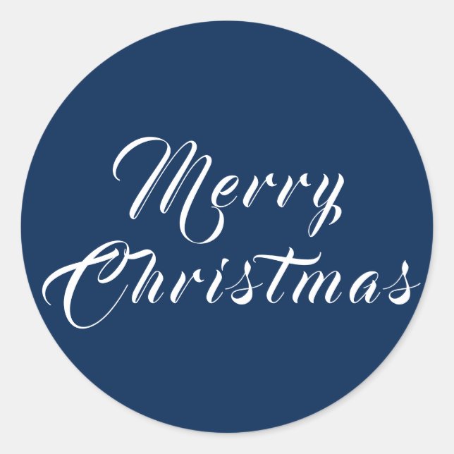 Blue Merry Christmas Script Holiday Classic Round Sticker (Front)