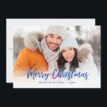 Blue Merry Christmas Script Overlay Holiday Photo Card<br><div class="desc">Creating your own custom Christmas photo cards are a unique way to send special greetings to friends and family during the holiday season! Insert your own photo into this modern snowfall design, and edit your info to reflect your personal message. The front of these snow photo Christmas cards read "Merry...</div>