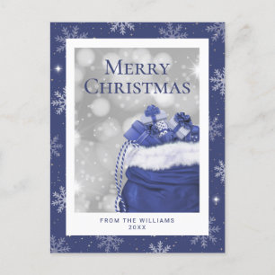 Blue Merry Christmas Snowflake Holiday Postcard