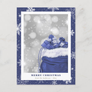 Blue Merry Christmas Snowflake Holiday Postcard