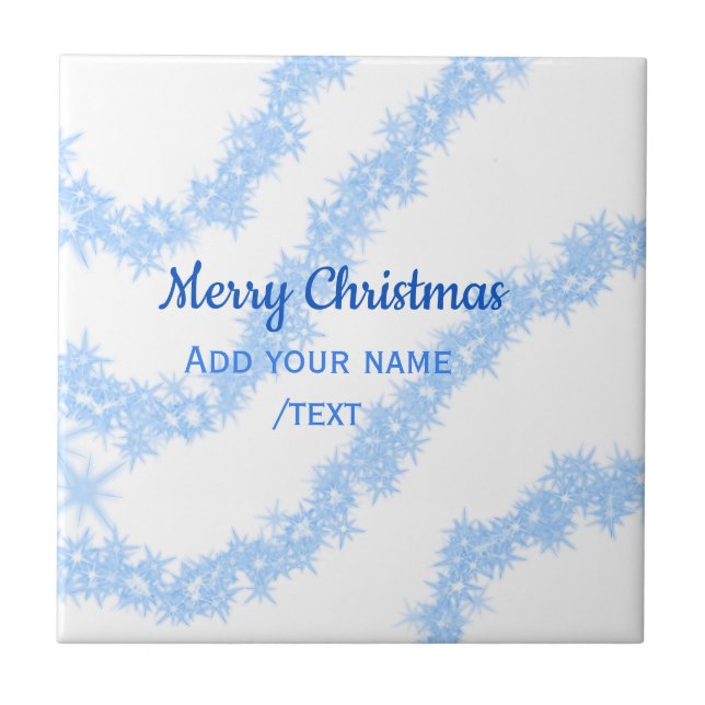 Blue merry christmas sparkle glitter lines add nam ceramic tile (Front)