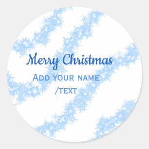 Blue merry christmas sparkle glitter lines add nam classic round sticker