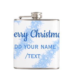Blue merry christmas sparkle glitter lines add nam hip flask