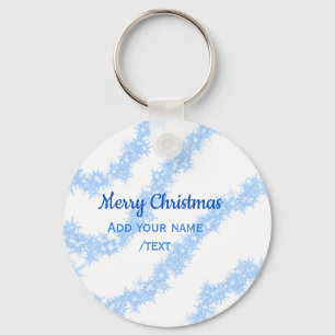 Blue merry christmas sparkle glitter lines add nam key ring