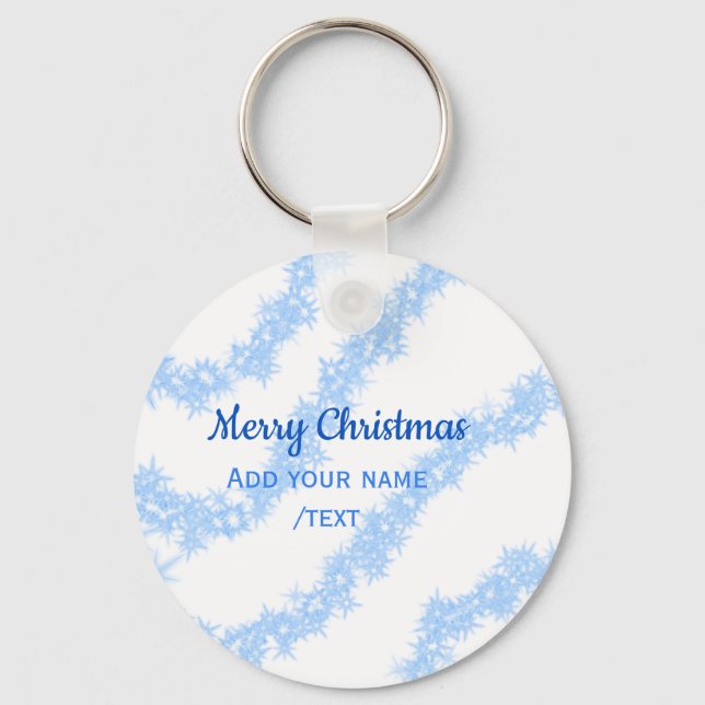 Blue merry christmas sparkle glitter lines add nam key ring (Front)