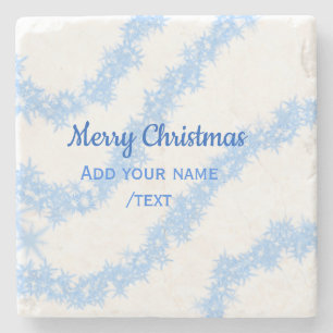 Blue merry christmas sparkle glitter lines add nam stone coaster