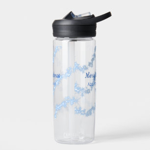 Blue merry christmas sparkle glitter lines add nam water bottle