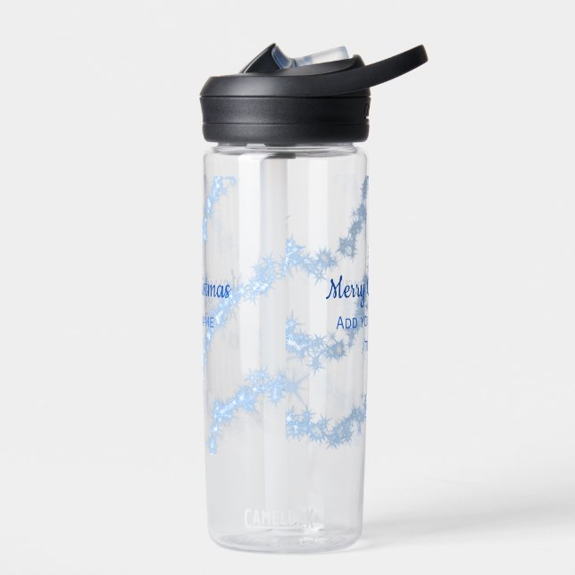 Blue merry christmas sparkle glitter lines add nam water bottle (Left)