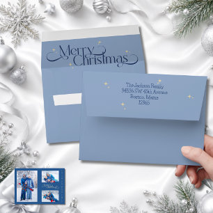 Blue Merry Christmas Stars Christmas Card Matching Envelope