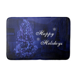 Blue Merry Christmas Tree Lights Bath Mat
