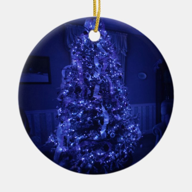 Blue Merry Christmas Tree Lights Ceramic Tree Decoration (Front)