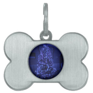 Blue Merry Christmas Tree Lights Pet Tag