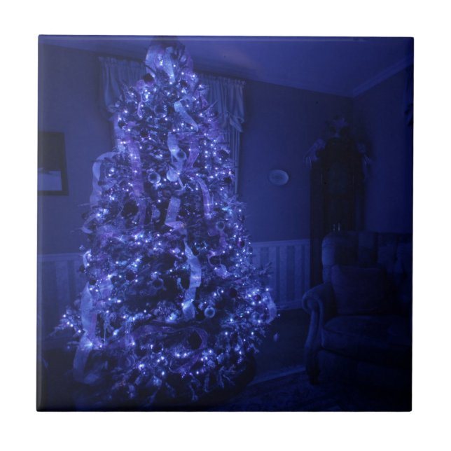Blue Merry Christmas Tree Lights Tile (Front)