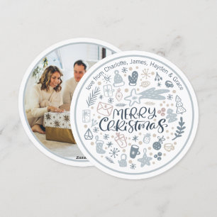 Blue Merry Christmas Typography Personalised Photo Holiday Card