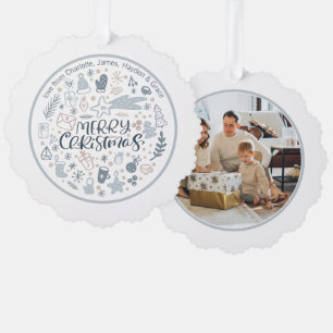Blue Merry Christmas Typography Personalised Photo Tree Decoration Card