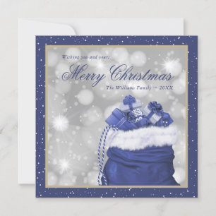 Blue Merry Christmas Winter Holiday Cards