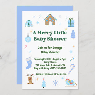 Blue Merry Little Baby Shower Boy Invitation