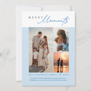 Blue Merry Moments coastal photo collage  Holiday Card