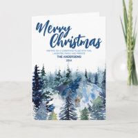 Blue Merry xmas tree forest Modern raindeer Holid