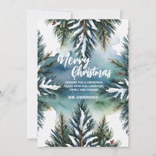 Blue Merry xmas trees top forest pine tree  Holiday Card