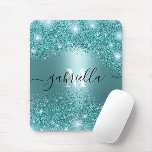 Blue Metal and Glitter Mouse Pad