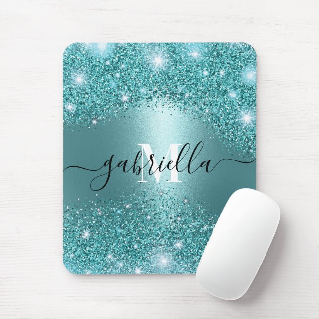 Blue Metal and Glitter Mouse Pad (With Mouse)
