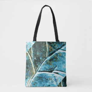 blue metal leaf pattern tote bag