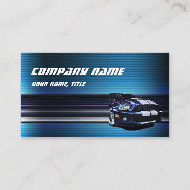 Blue Metal Mustang Car Business Card (Front)