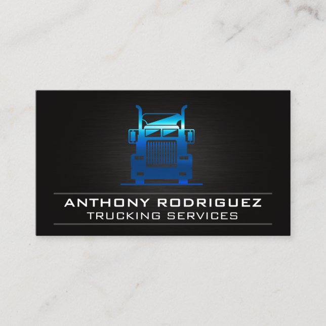 Blue Metal Truck Logo Business Card (Front)
