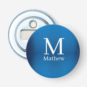 blue metallic abstract shiny monogram name man bottle opener