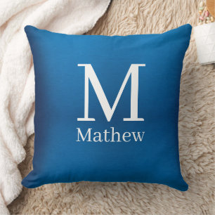 blue metallic abstract shiny monogram name man cushion