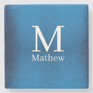 blue metallic abstract shiny monogram name man  stone coaster
