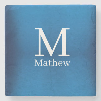 blue metallic abstract shiny monogram name man  stone coaster