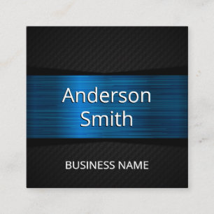 Blue Metallic Black Mesh Pattern Square Business Card