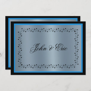 Blue Metallic Black Wedding Invitation