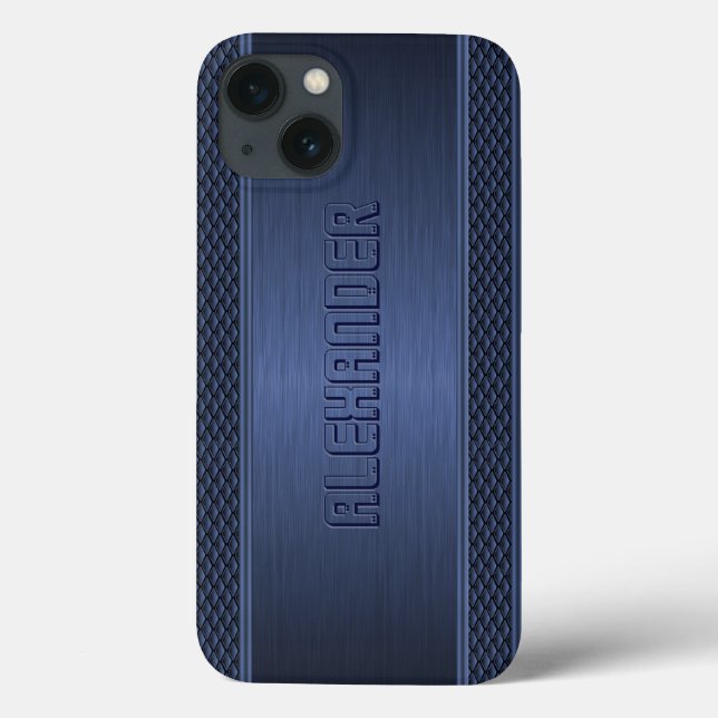 Blue Metallic Brushed Aluminium Geometric Accents Case-Mate iPhone Case (Back)