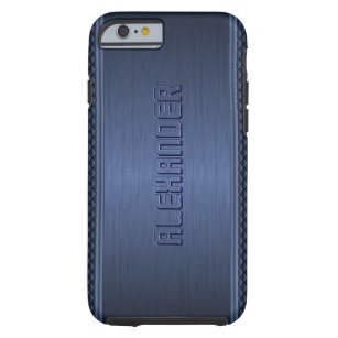 Blue Metallic Brushed Aluminium Geometric Accents Tough iPhone 6 Case
