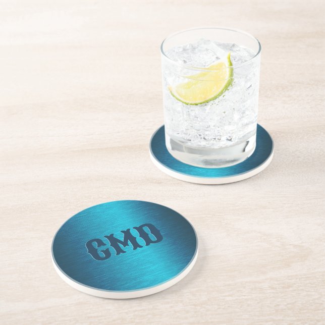 Blue Metallic Brushed Aluminium Look Coaster (Side)