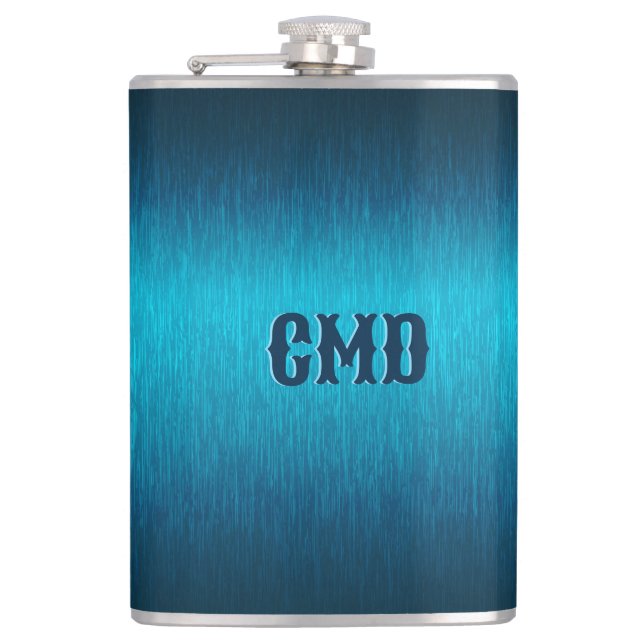 Blue Metallic Brushed Aluminium Look Hip Flask (Front)