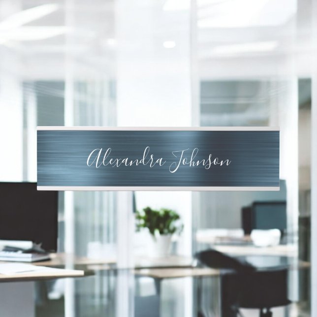 Blue Metallic Foil Modern Elegant Business Door Sign (Creator Uploaded)