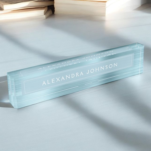 Blue Metallic Foil Modern Elegant Business Nameplate (Creator Uploaded)