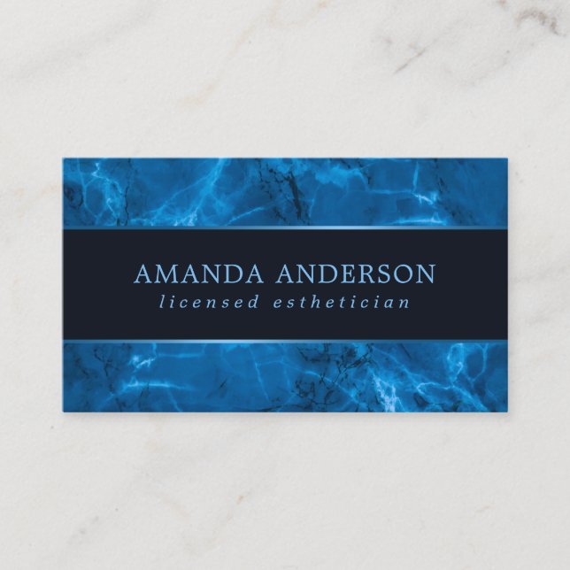 Blue Metallic Frame and Marble | Business Card (Front)