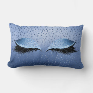 Blue Metallic Glitter Stars Eyes Makeup Lashes Lumbar Cushion