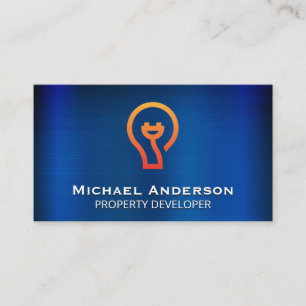 Blue Metallic   Light Bulb Electrical Plug Business Card
