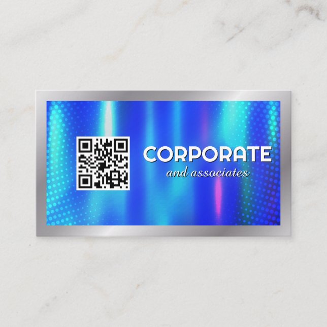 Blue Metallic | QR Code | Corporate Business Card (Front)