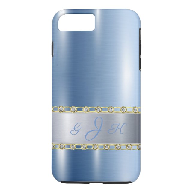 Blue Metallic, Rhinestones Personalised Case-Mate iPhone Case (Back)