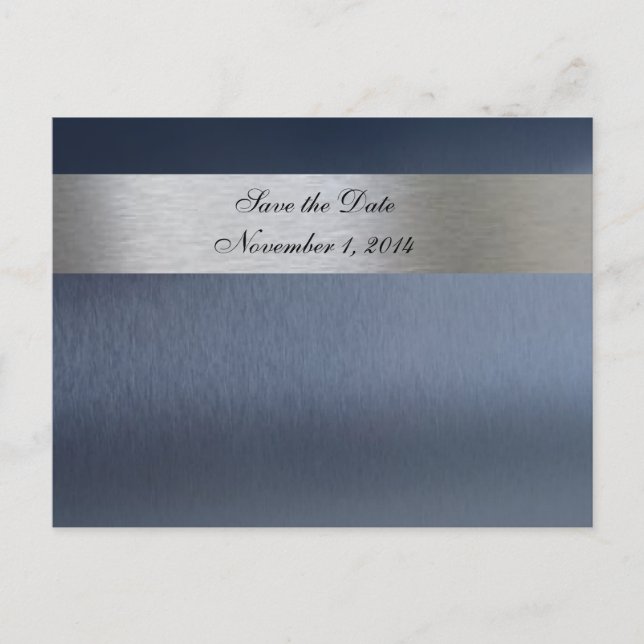 Blue Metallic Save the Date Announcement Postcard (Front)