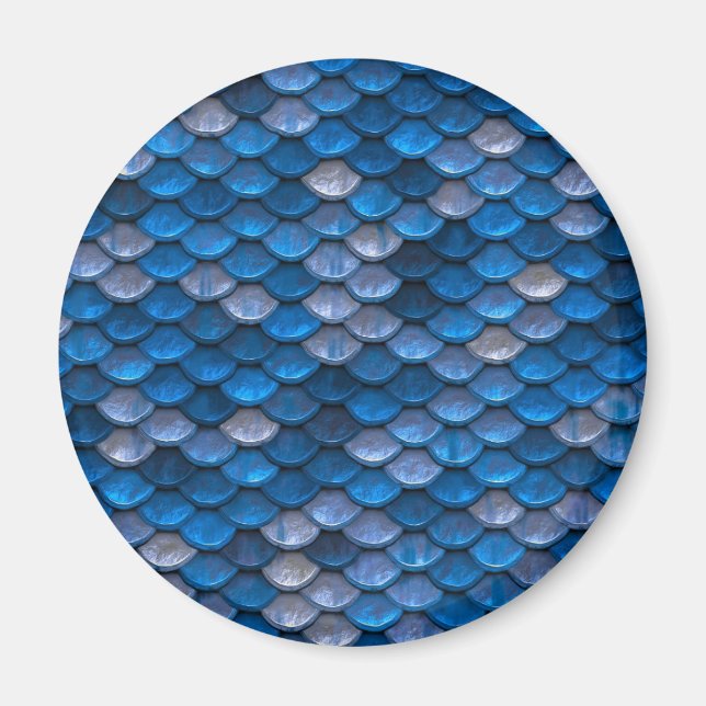 Blue Metallic Scale Fish Dragon Mermaid Texture Magnet (Front)