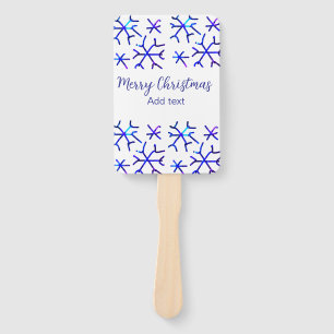 Blue metallic shiny snowflakes Christmas pattern f Hand Fan